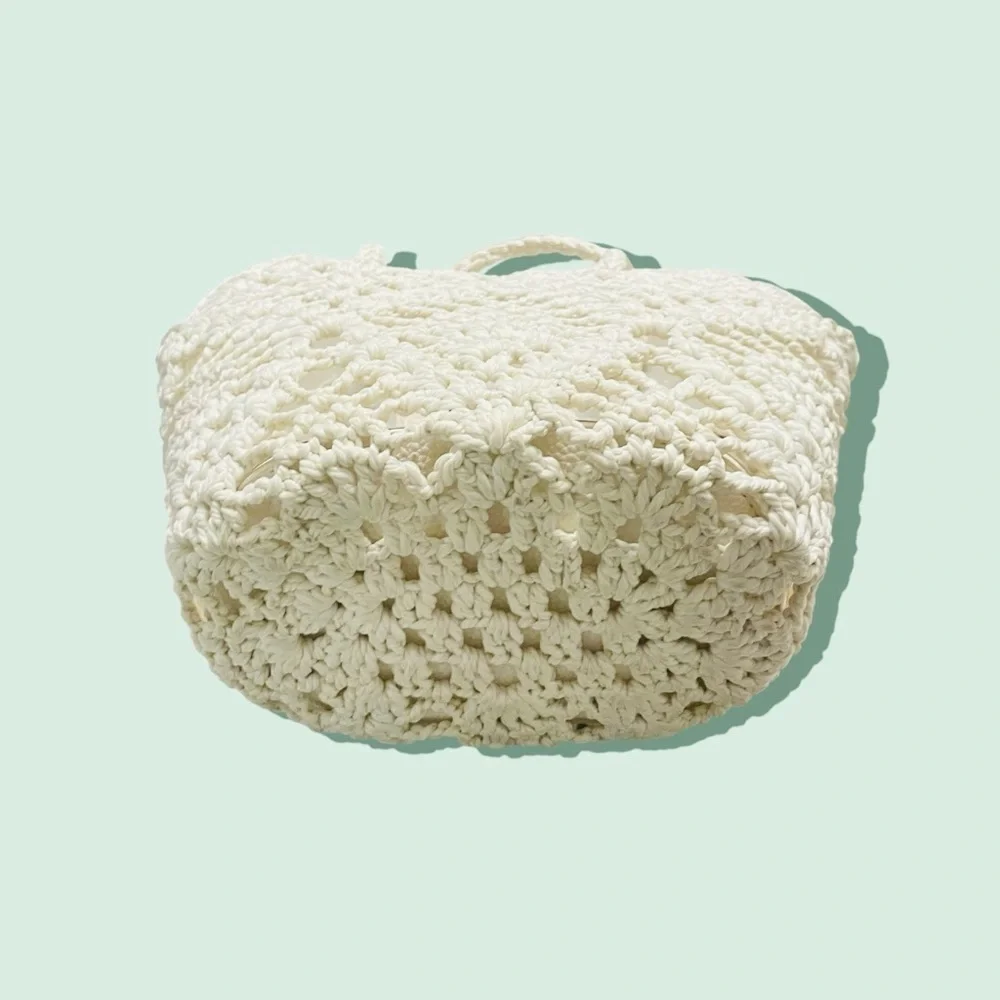 Paula Echevarría Crochet Bucket Bag Elegant Cream Crochet Tote Bag